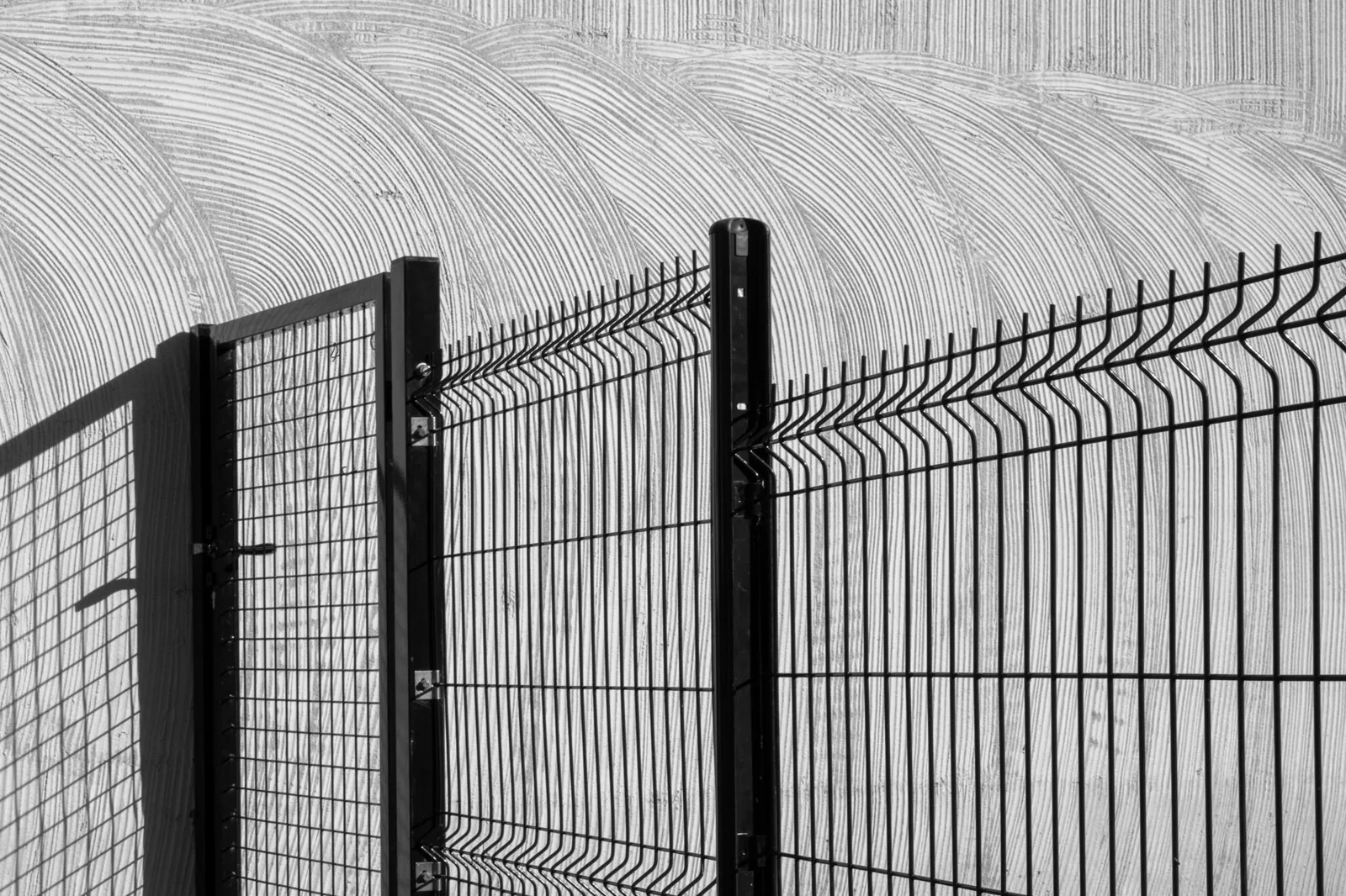 Close-up of a cedar privacy fence being assembled with posts set in fresh concrete