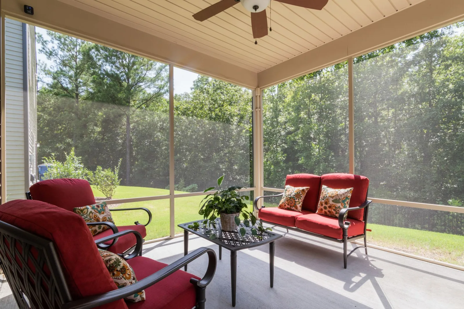 screened porch with wood framing and screens