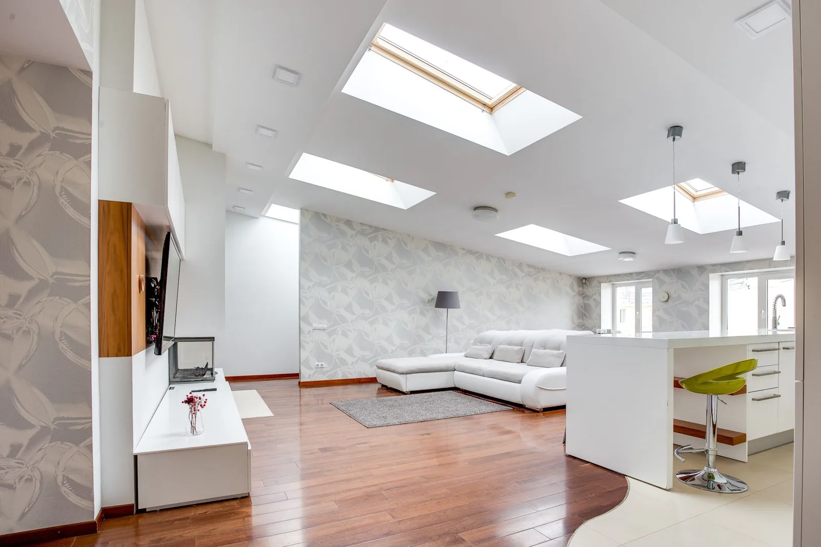 A new skylight framed into a residential roof